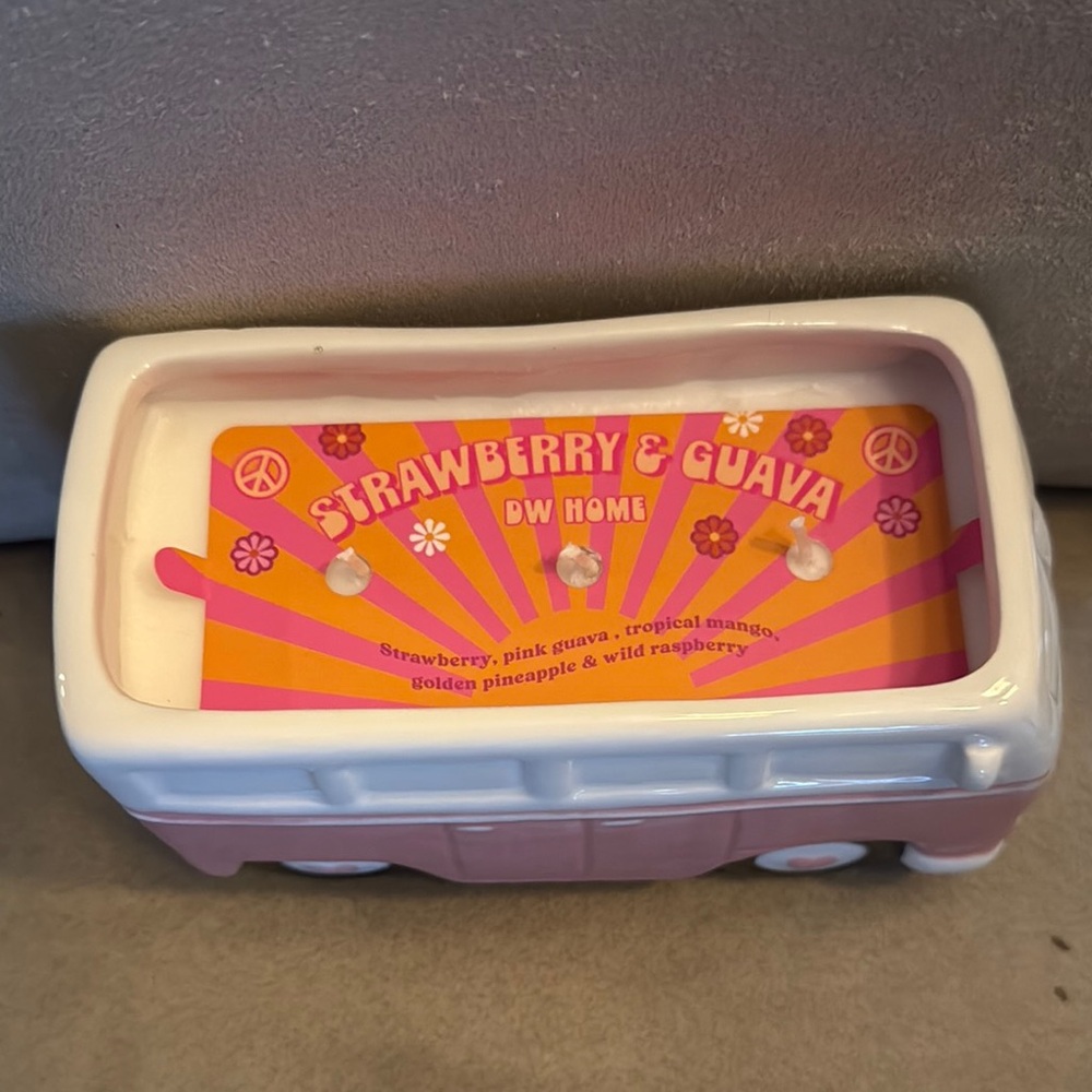 Strawberry & Guava Scented Candle Holder - Pink Camper Van/Bus
